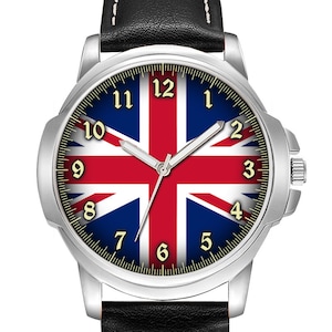 Union Jack Uk British Flag  Gents Mens Wrist Watch Birthday Wedding Day Best Gift Engraving