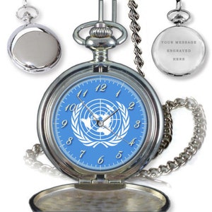 United Nations Un Flag Pocket Watch Birthday Best Gift Box Engraving