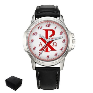 Chi-Rho Cross Christogram Alpha Omega Gents Mens Wrist Watch Birthday Anniversary Day Gift Engraving