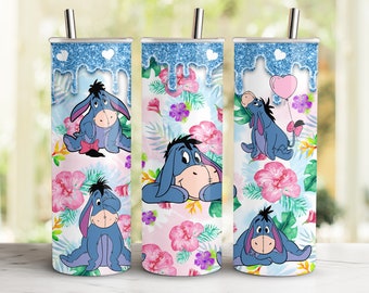 Eeyore 20oz Skinny Tumbler Sublimation,Ddisney Gift For Eeyore Lovers, Eeyore Cartoon Piglet Tigger Pooh Eeyore Tumbler