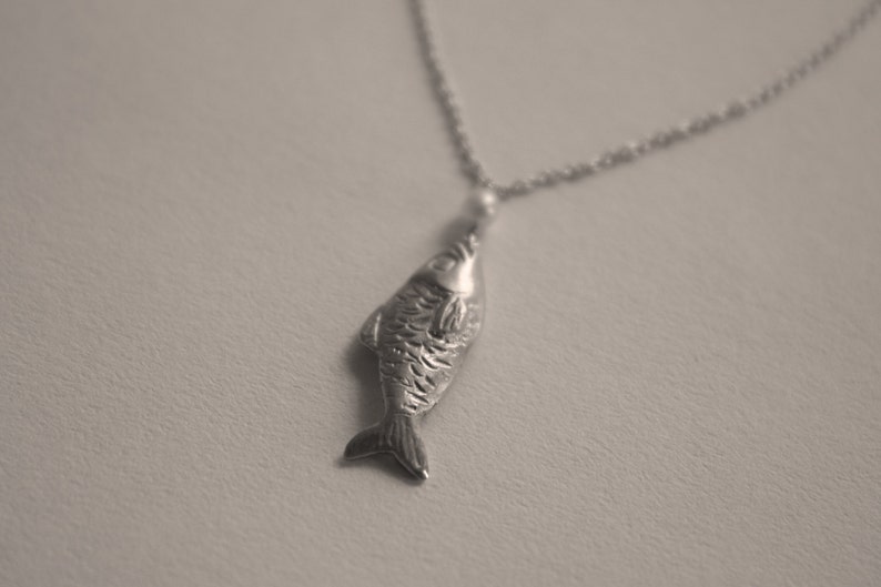 Necklace with pendant handmade 925 Silver fish. Pendant Necklace handmade in 925 sterling silver Fish. image 1