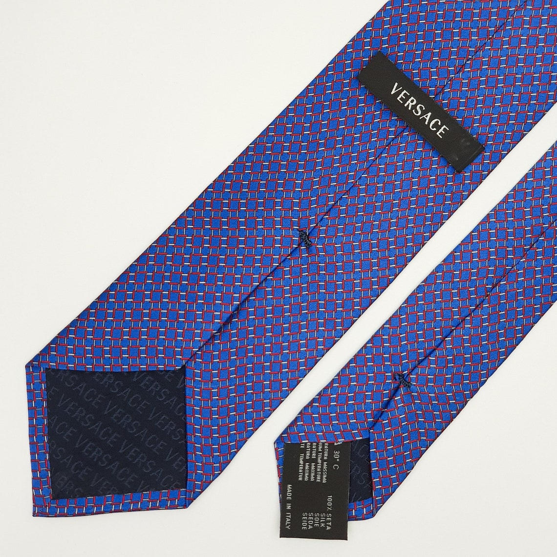 Authentic VERSACE TIE Medusa & Square Link on Blue Skinny Silk | Etsy