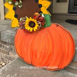 Ships Now Fall pumpkin door hanger with sunflower bow image 2