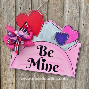 Ships Now Valentine's Day door hanger be mine envelope red pink wood wooden sign Valentine Valentines February 14 wreath decoration image 7