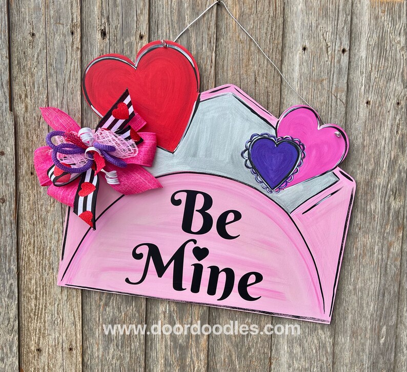 Ships Now Valentine's Day door hanger be mine envelope red pink wood wooden sign Valentine Valentines February 14 wreath decoration image 7