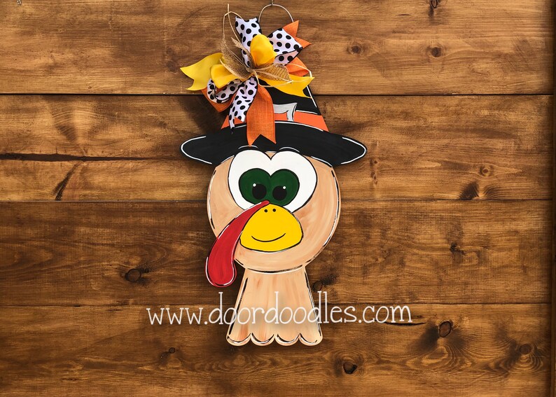 Ships Now Turkey Door Hanger Silly Pilgrim Turkey With Bow Etsy