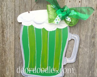 Ships Now! St Patricks Day green beer Irish door hanger decoration Saint Patrick's Day wooden hang wreath