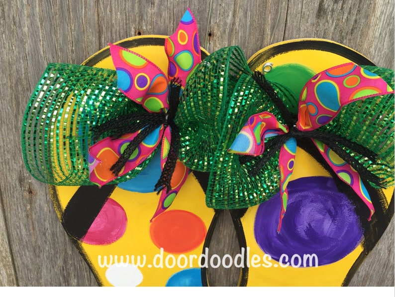 Yellow Bright Polka Dot Pair of Flip Flops Door Decoration Hanger Decor ...