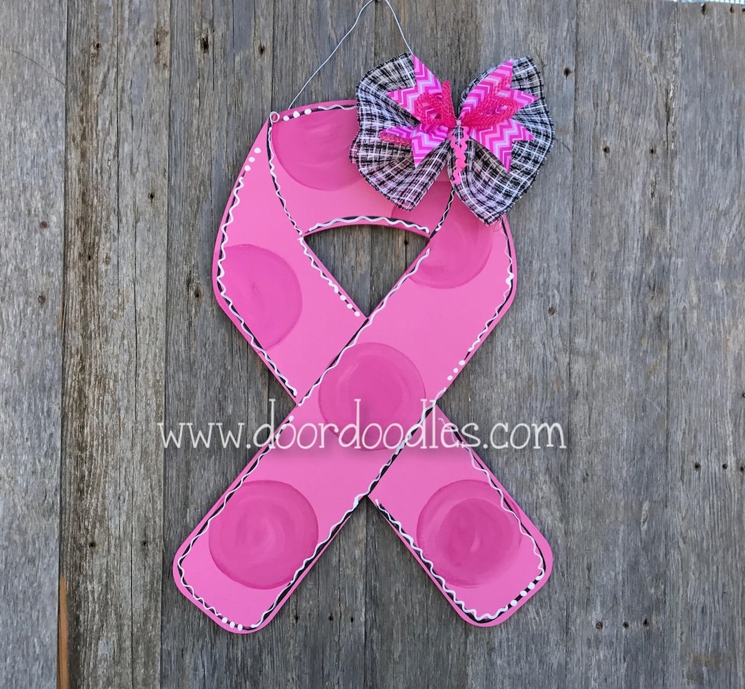 Pink Ribbon Breast Cancer Awareness Front Door Hanger Hang Sign Wreath ...