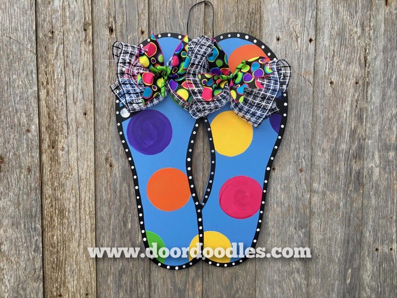 Blue Polka Dot Pair of Flip Flops Door Decoration Hanger Decor | Etsy