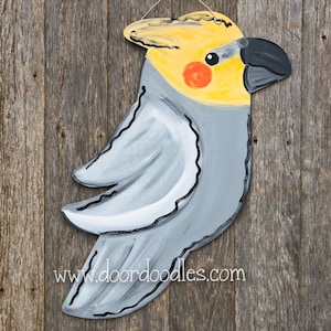 Cockatiel pet bird front door hanger sign wreath wood wooden custom birds