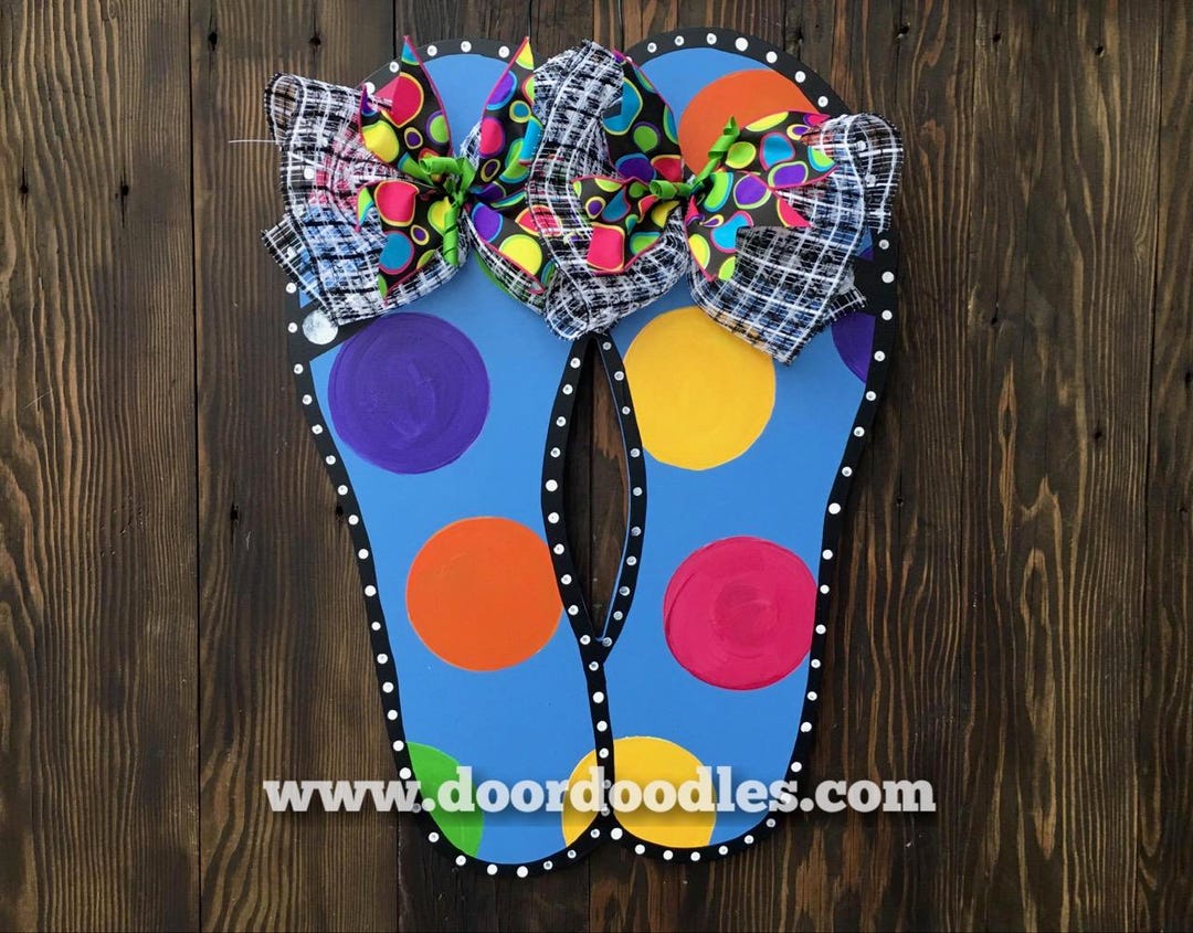 Blue Polka Dot Pair of Flip Flops Door Decoration Hanger Decor SUMMER ...