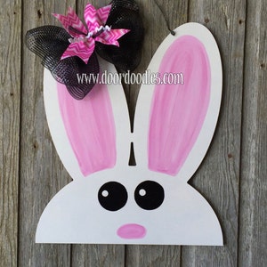 Bunny cut out wooden door hanger decoration Easter rabbit face head ears jumbo cute wreath hang decor wood