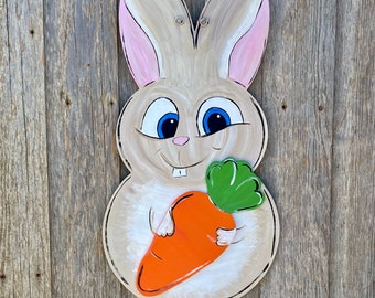 Ships Now! Easter bunny with carrot door hanger