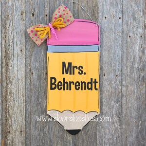 Teacher pencil door decoration hanger hanging wreath school classroom name