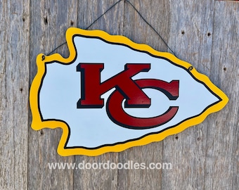 Ships Now! Kansas City Chiefs KC Arrowhead door hanger hang decoration ornament wreath NFL