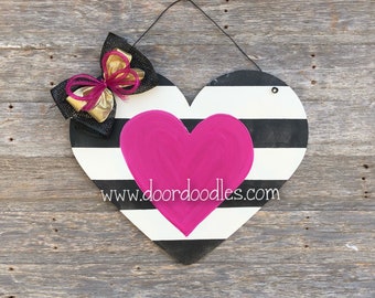 Ships Now! Valentine heart door hanger red pink polka dot front door wood wooden Valentine's Day, Valentine wreath