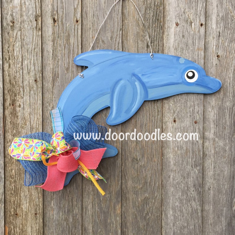 Dolphin wooden front door hang hanger hanging Door Doodles wood wooden custom hand painted