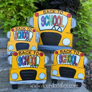School bus, back to school, teacher door hanger hanging Door Doodles wood wooden custom hand painted