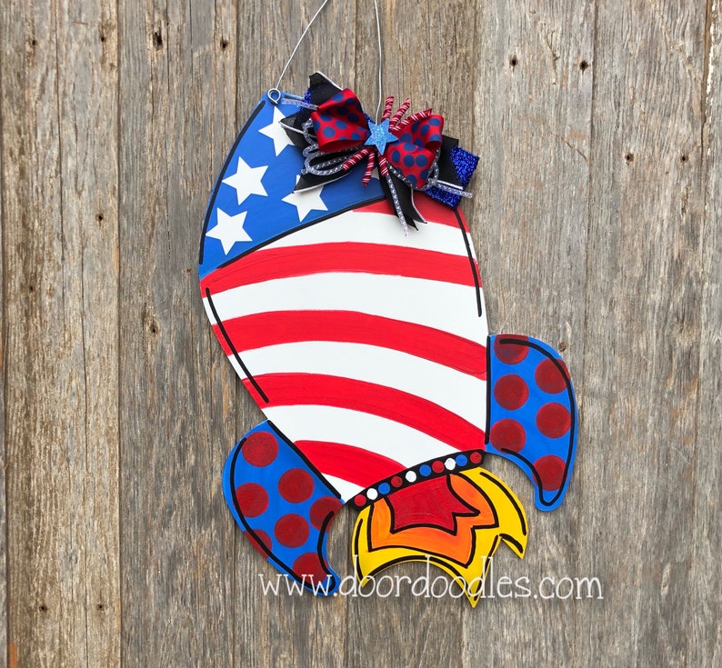 4th of July Huge Firecrackers rocket front door decoration patriotic hang hanger July 4 USA America wood wooden custom wreath Door Doodles