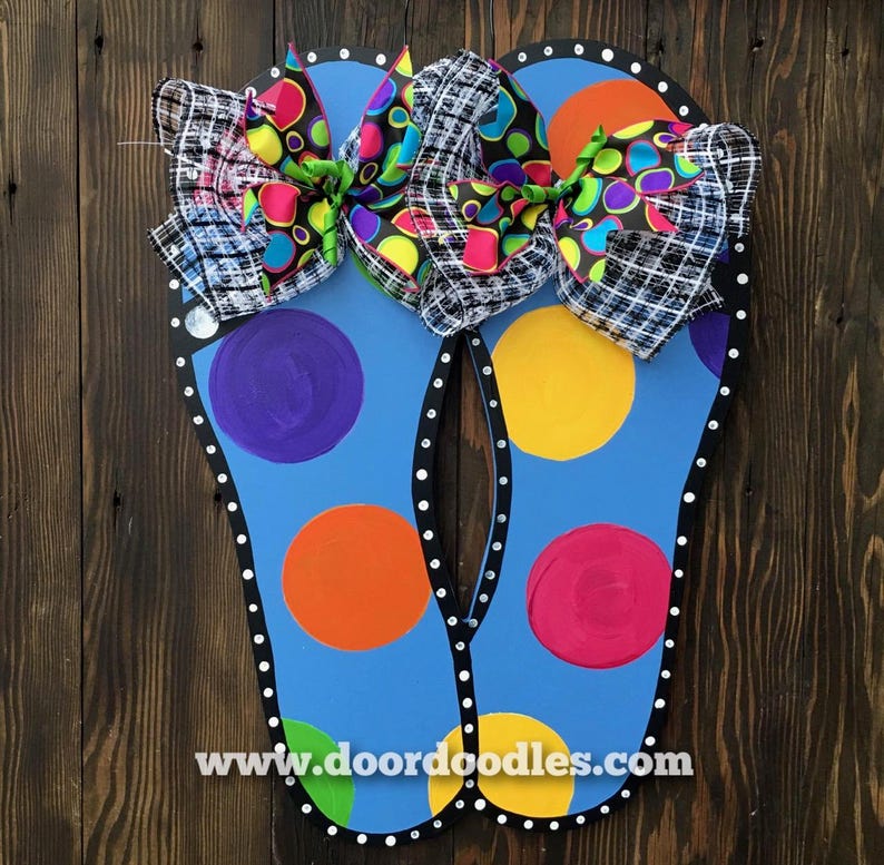 Blue Polka Dot Pair of Flip Flops Door Decoration Hanger Decor | Etsy