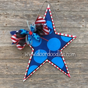 Star door hanger patriotic July 4 wreath sign wood wooden