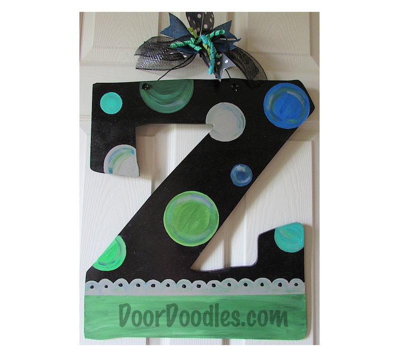 Letter Initial Last Name Surname Front door decoration hanging dotty polka dots