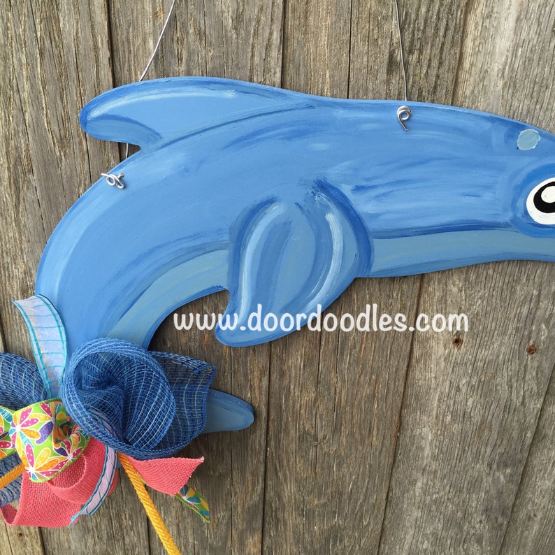 Dolphin wooden front door hang hanger hanging Door Doodles wood wooden custom hand painted