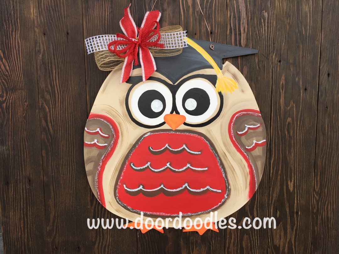 Owl in Graduation Hat Cap Front Door Hanger Hang Hanging Decor ...