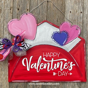 Ships Now Valentine's Day door hanger be mine envelope red pink wood wooden sign Valentine Valentines February 14 wreath decoration image 3