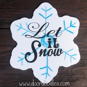 Wreath Size 12&quot; Snowflake Let it Snow door hanger winter front door hanging decoration decor wood wooden wreath ornament huge jumbo custom