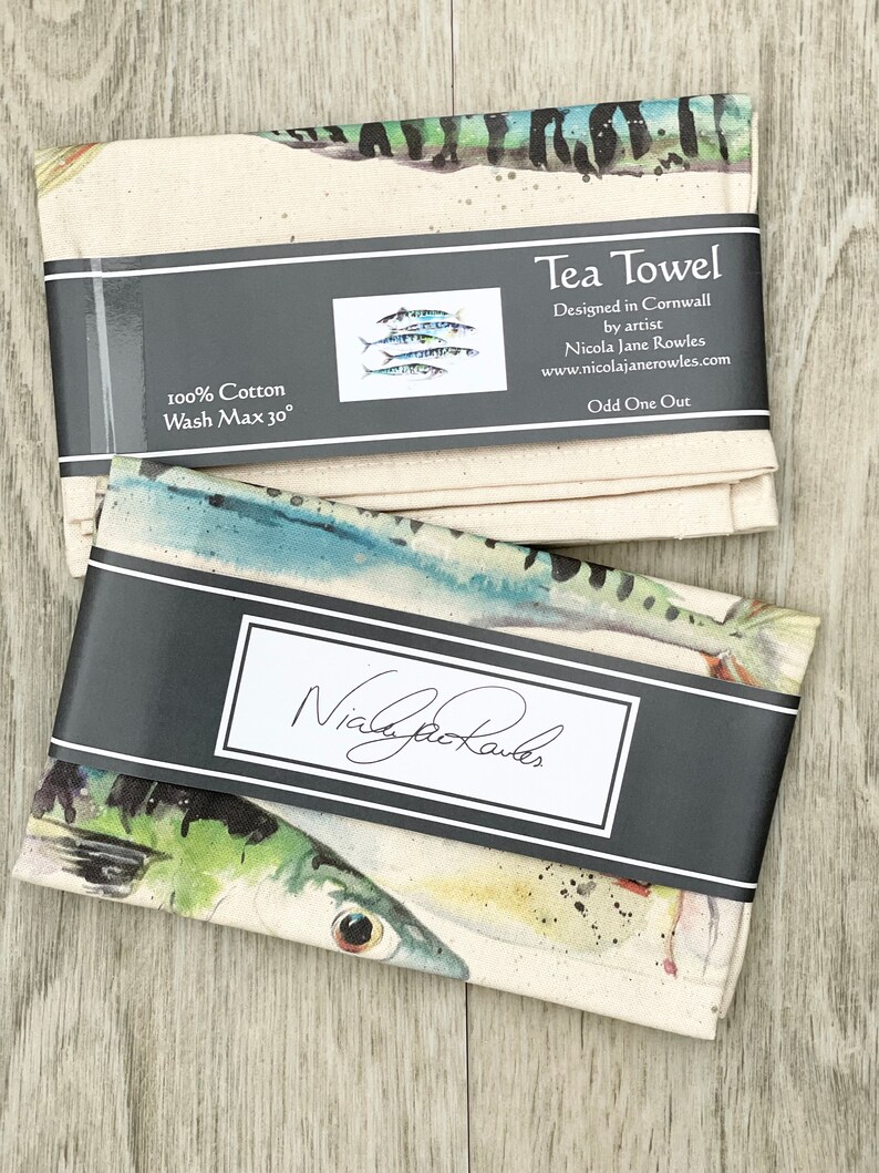 Tea Towel Designer Contemporary Mackerel Fish 'odd One Etsy UK