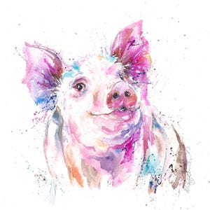 10" x 12" Mounted Giclee Print Percy Pig, piglet farm animal  Watercolour animal Art Print by collectable artist Nicola Jane Rowles