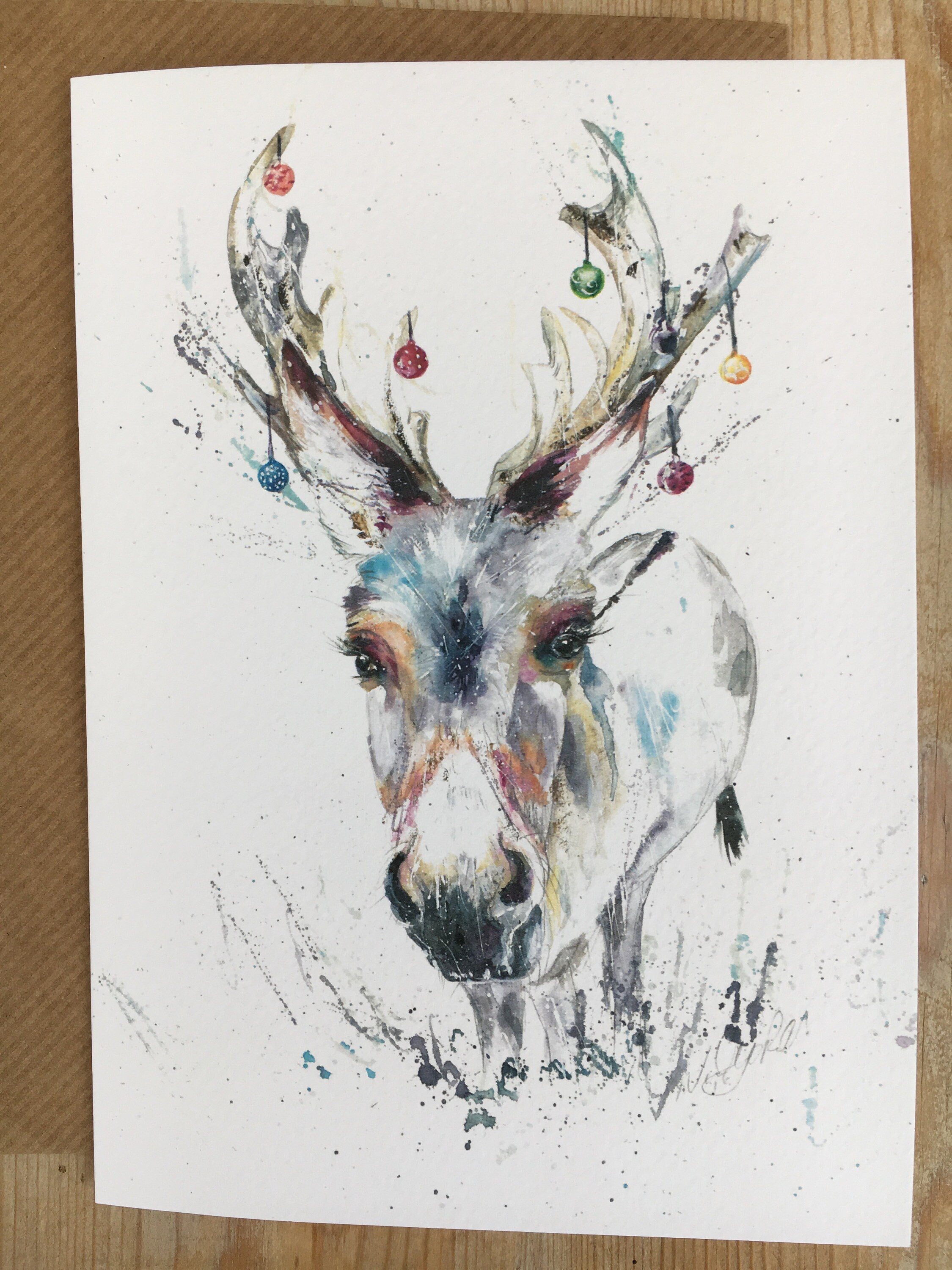 Weihnachtskarte Esel Esel Karte Rentier-Kunst-Karte | Etsy