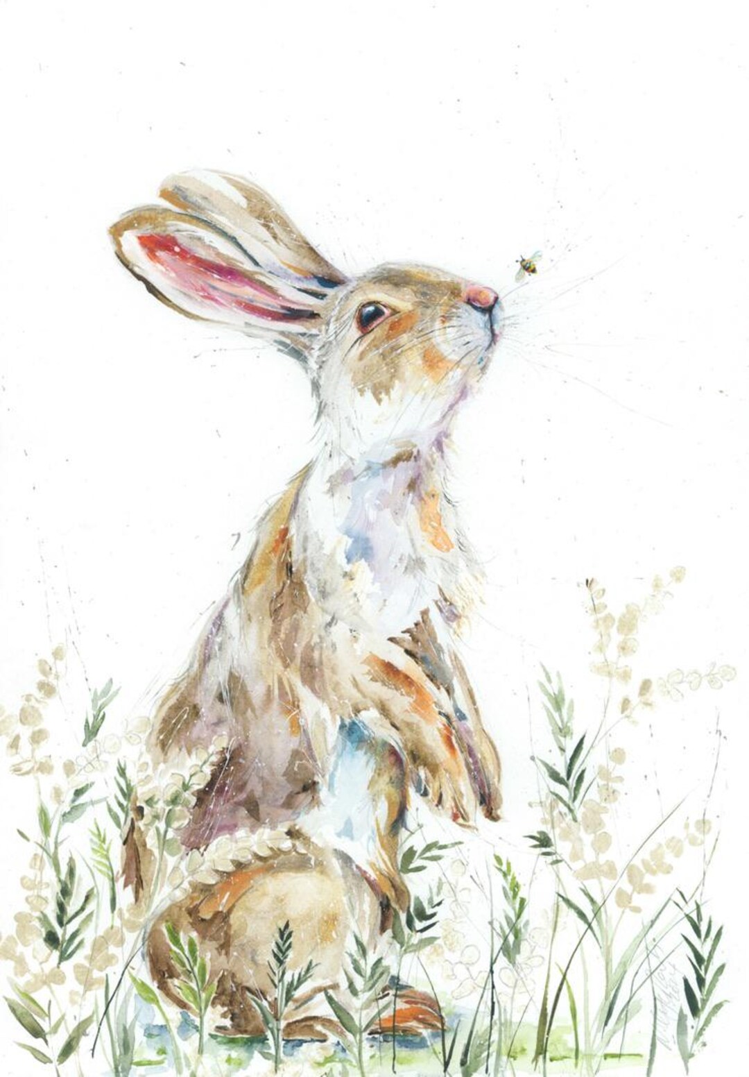 Rabbit and Bumble Bee Girls Nursery Room Contemporary Art Print ...