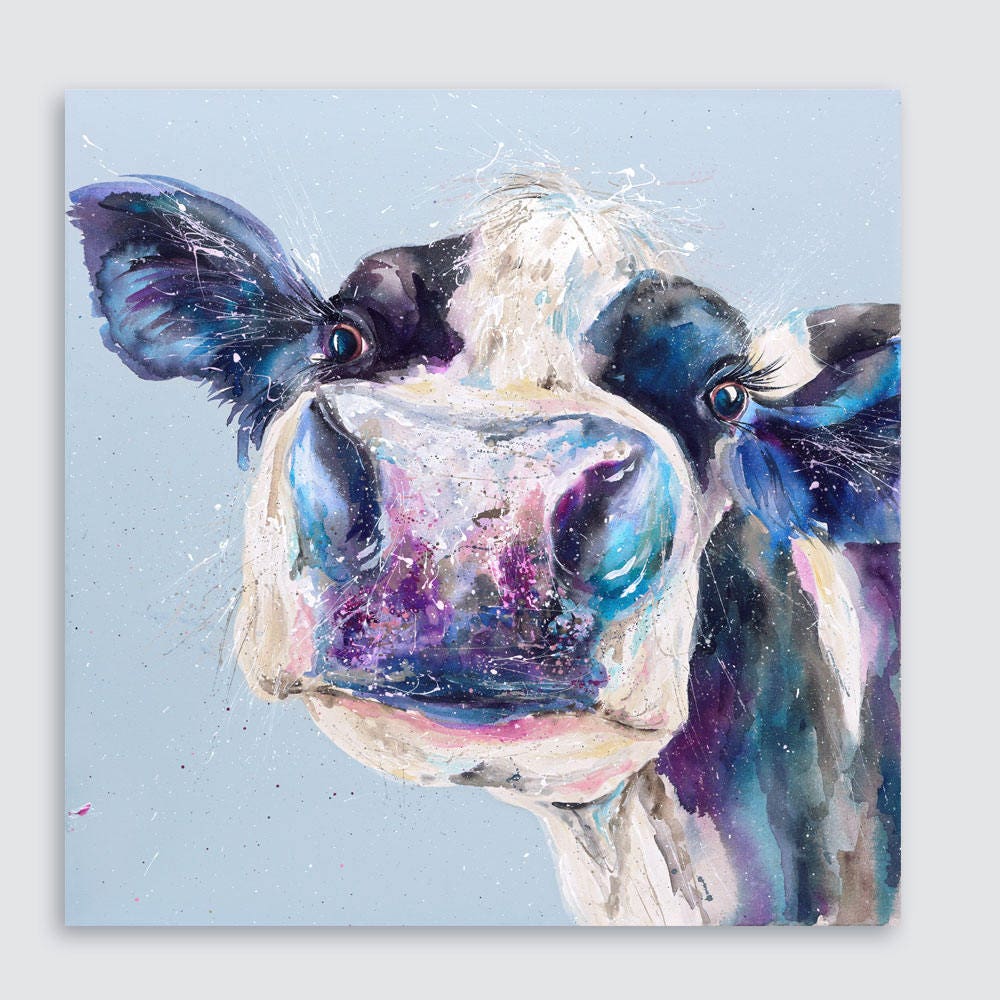 Canvas Giclee Watercolour bluebell dairy cow wall Art Print Etsy