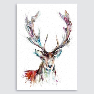 Huge Canvas Giclee  Watercolour Wild Highland Stag  Wildlife wall Art Print by collectable artist/designer Nicola Jane Rowles