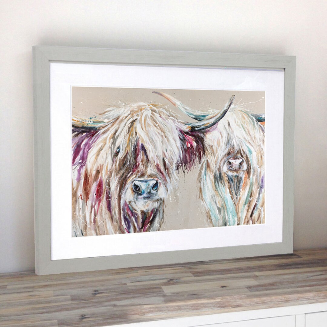 Signed A4 Collectable Giclee Art Print , Mr and Mrs Highland Cow