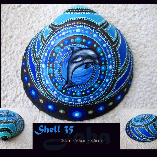 Shell 35, " Dolphin fun", blue seashell, handpainted, original art
