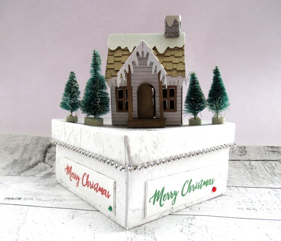 Log Cabin Snow Scene Merry Christmas Gift Trinket Jewelry Etsy