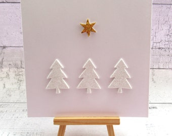 Glittered White Christmas Trees  Xmas Card