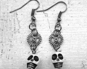 Steampunk Gothic Skull Halloween Dangle Drop Earrings