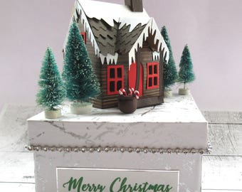 Santa in Chimney Log Cabin Merry Christmas Keepsake Gift Jewelry Trinket Box