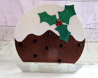 Glittery Christmas Pudding Greetings Card
