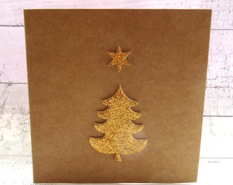 Pack of Two Gold Glitter Christmas Tree  Christmas Cards