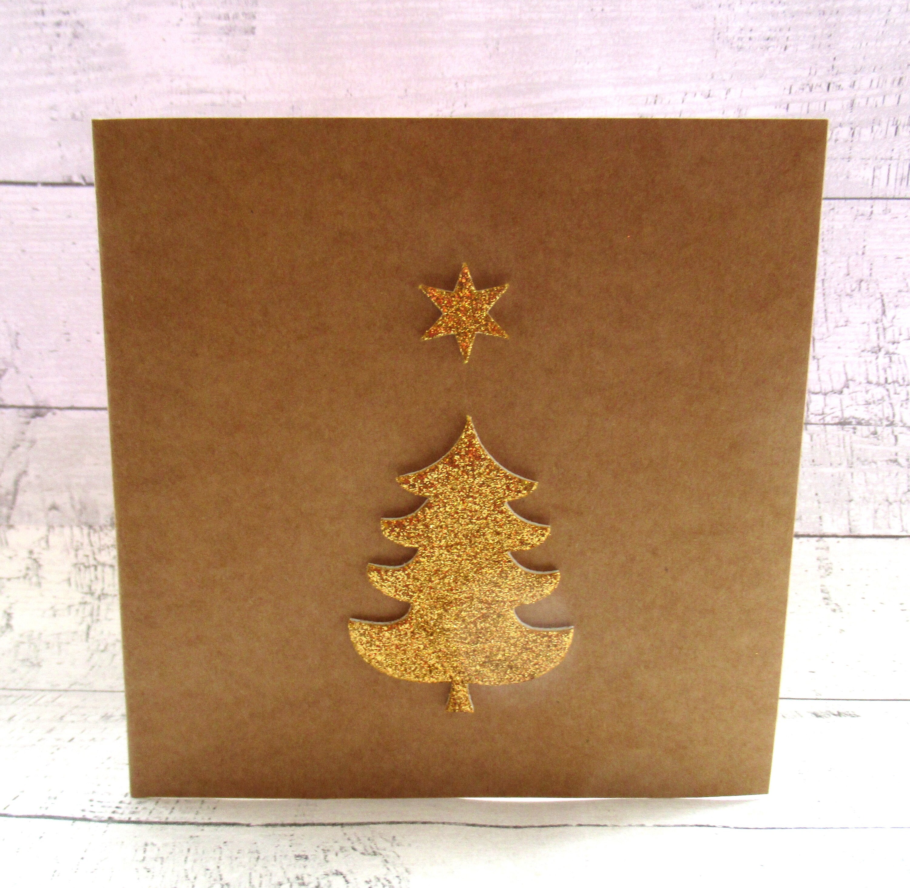 Pack of Two Gold Glitter Christmas Tree  Christmas Cards