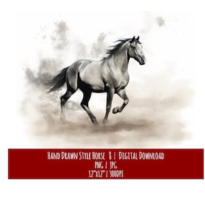 Cheval dans un style dessiné à la main | Art équin | Téléchargement numérique | Illustration | Décoration murale | Clipart | Cadeau pour les amoureux des chevaux | Aquarelle