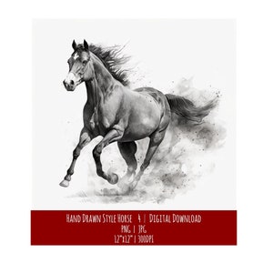 Cheval dans un style dessiné à la main | Art équin | Téléchargement numérique | Illustration | Décoration murale | Clipart | Cadeau pour les amoureux des chevaux | Aquarelle