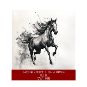 Cheval dans un style dessiné à la main | Art équin | Téléchargement numérique | Illustration | Décoration murale | Clipart | Cadeau pour les amoureux des chevaux | Aquarelle
