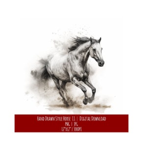 Cheval dans un style dessiné à la main | Art équin | Téléchargement numérique | Illustration | Décoration murale | Clipart | Cadeau pour les amoureux des chevaux | Aquarelle